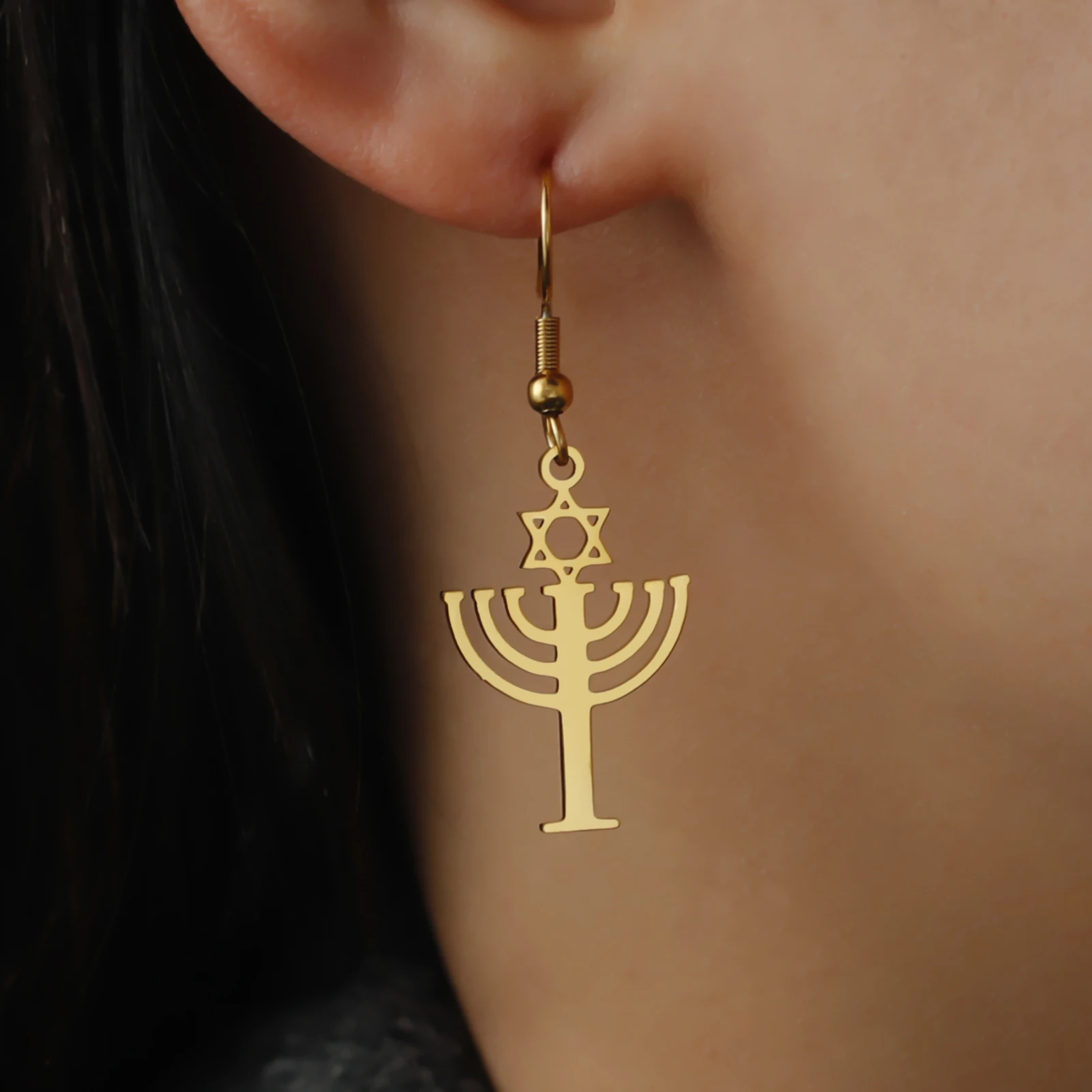 Vassago Star of David Hanukkah Dangle Earrings for Women Vintage Stainless Steel Judaica Religious Jewelry Accessories