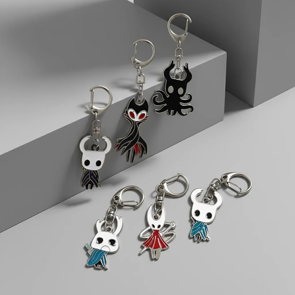 6 قطع الجوف فارس Silksong المفاتيح العظام مسمار شاحب الملك الشكل كيرينغ للرجال لعبة اكسسوارات سيارة مفتاح سلسلة