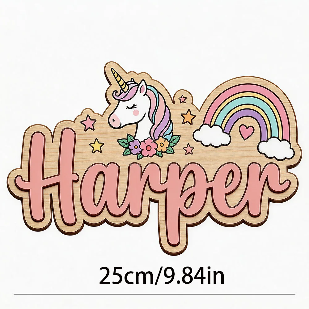 placa-de-madeira-personalizada-com-nome-unicornio-e-arco-Iris-pastel-arte-magica-para-quarto-infantil