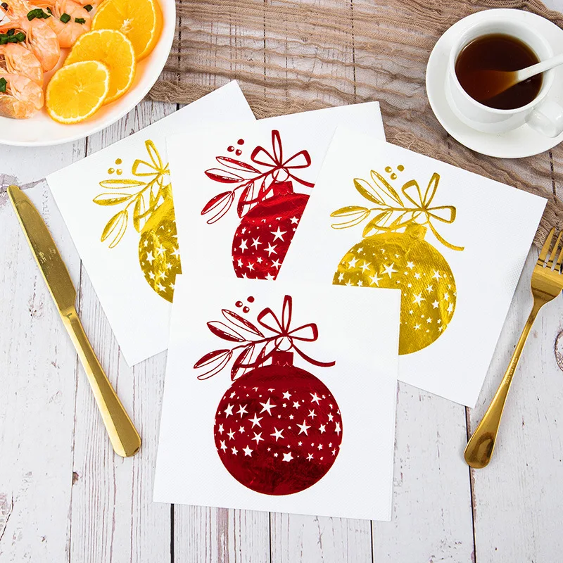 

60 Piece Christmas Bell Print Disposable Napkins Dining Table Tissues Festival Decoration Gilding Folding Servilletas De Papel