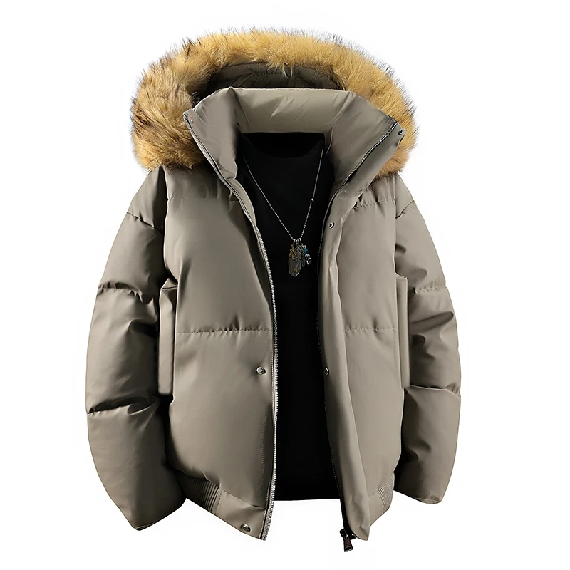 

Casual Men's Fur Collar Detachable Cotton-Padded Jackets New 2025 Winter Solid Windproof Thicken Coats Outwear Warm Top Clothing