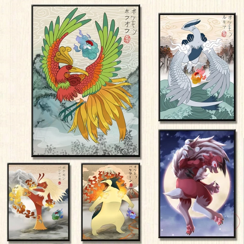 

Japanese Anime Pokemon Ho-Oh Pictures Comics Pictures Gifts Art Prints and Engravings Modular Paintings Living Room Decoration