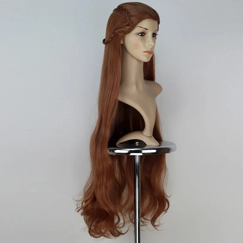 

ff34100cm Tauriel Cosplay Brown Hair Long Curly Braids Halloween Party Play Role Wigs With Elf Ears + Free Wig Cap