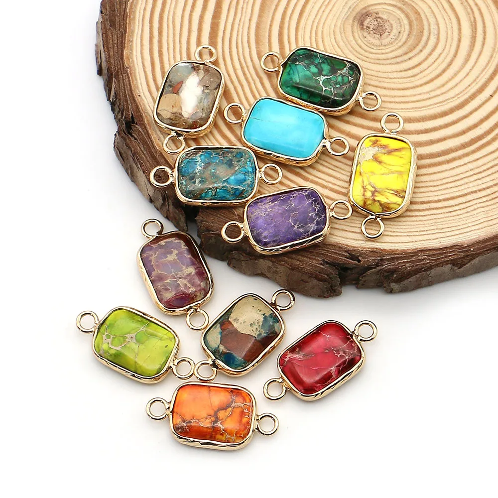 خمر الحجر الإمبراطوري ثقب مزدوج قلادة متعدد الألوان الاصطناعية الفيروز مطلية بالذهب سحر 2 قطعة لموصلات عقد دي اي واي