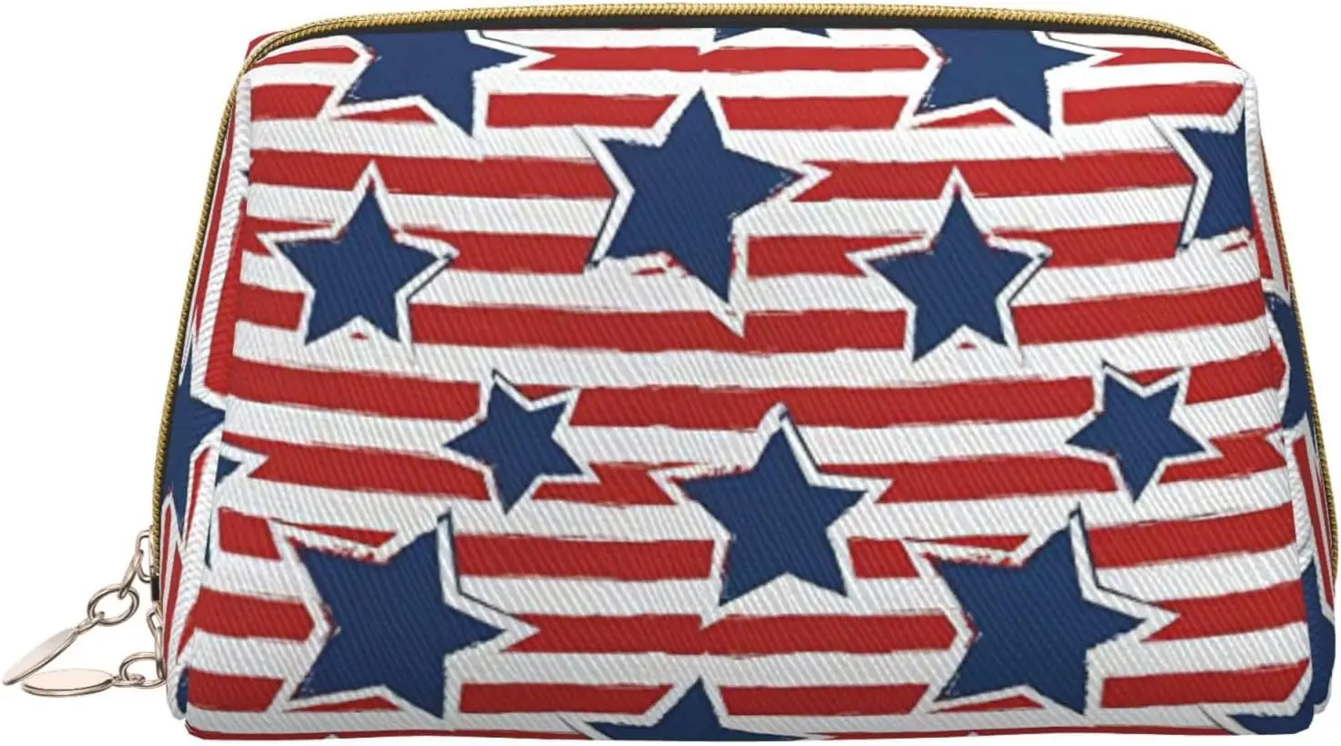 

red white star stripe flag Print Leather zipper makeup bag Cosmetic Pouch Travel Organizer Toiletry Clutch