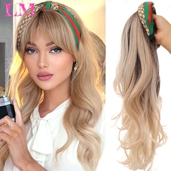 LM Synthetische Lange Wellenförmige Stirnband Perücke Weibliche Ombre Braun Schwarz Blonde Cosplay Natürliche Hitzebeständige Halb Haar Perücke für Frauen