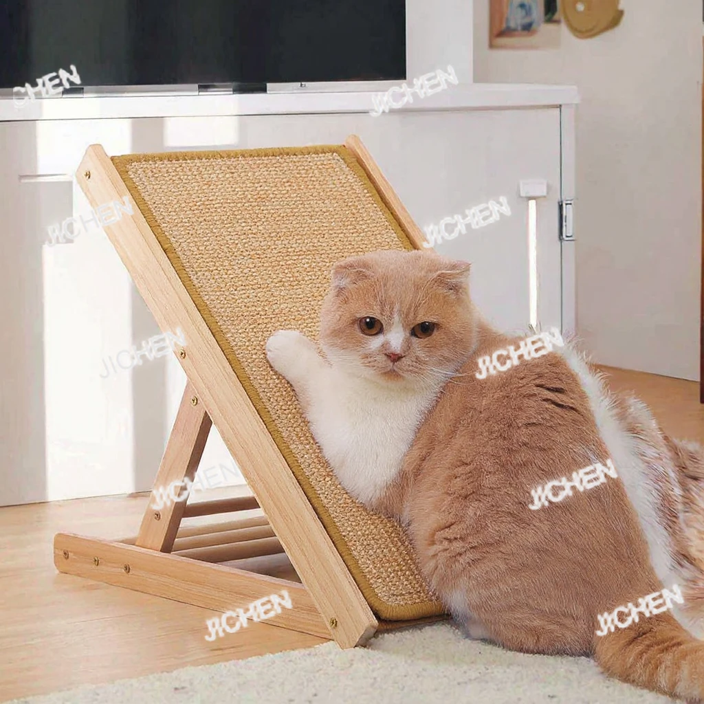 

JC Modern four-layer adjustable height shatterproof sisal cat scratching board with wooden stand and carton packaging