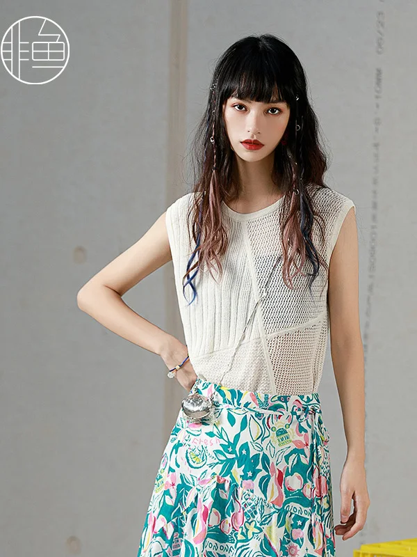 

Non-Fi Summer New Sle Versatile Slim round Ne Svel Top Single Wear Base Vest Inner Knitted Wear Cotton Nylon