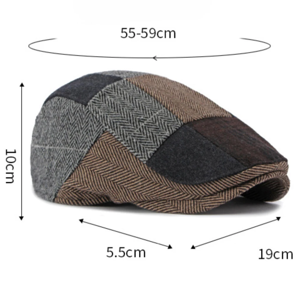 HT5157 Herren- und Damen-Baskenmütze, Retro-Patchwork-Künstlermütze, karierte Ivy-Flatcap, 2026 neue Herbst-Winter-Wollmütze – Detail 1