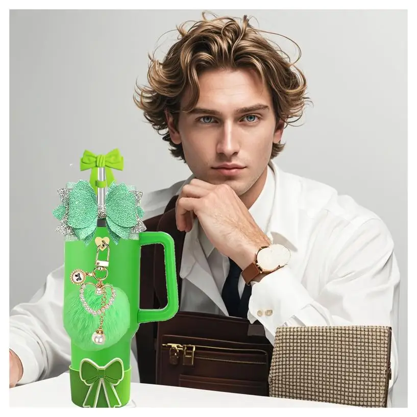 Bling Silicone Accessories for Stanley 30oz 40oz Tumbler Cup, Including Bow Straw Topper Cover, Protective Silicone Boot, Bow Ch
