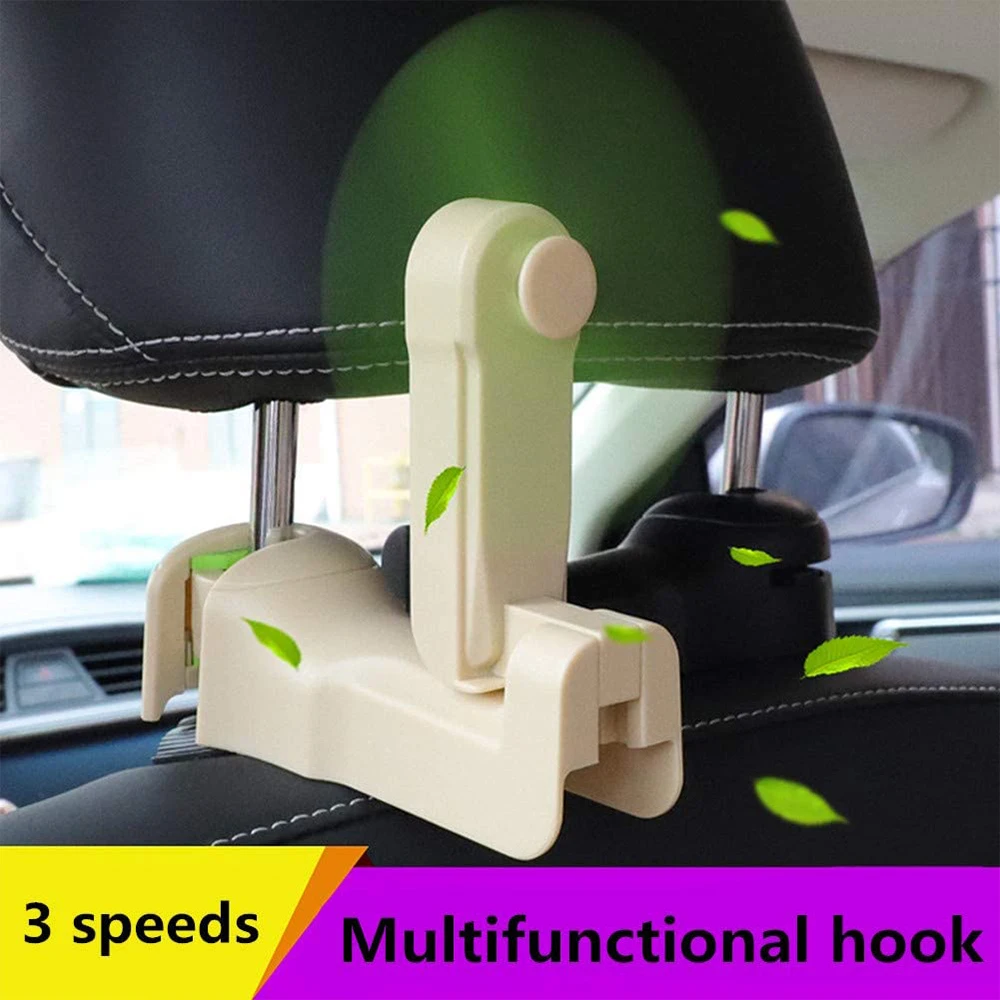 

2 in 1 Car Back Seat Fan with Headrest Organizer Hook, 360 Adjustment 3 Speed USB Mini Fan Car Interior Accessories