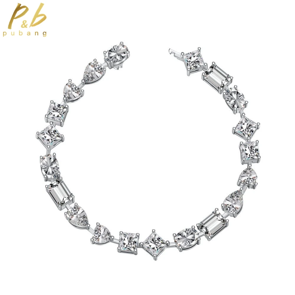 

PuBang Fine Jewelry 100% 925 Sterling Silver Gem Created Moissanite Bracelet for Women Anniversary Engagement Gift Free Shipping