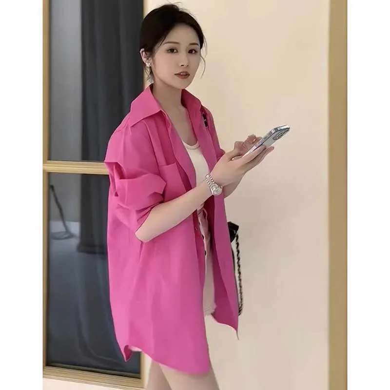 Fashion Lapel Pockets Solid Color Casual Shirts Women\'s Clothing 2024 Spring Summer New Oversized Korean Tops All-match Blouses