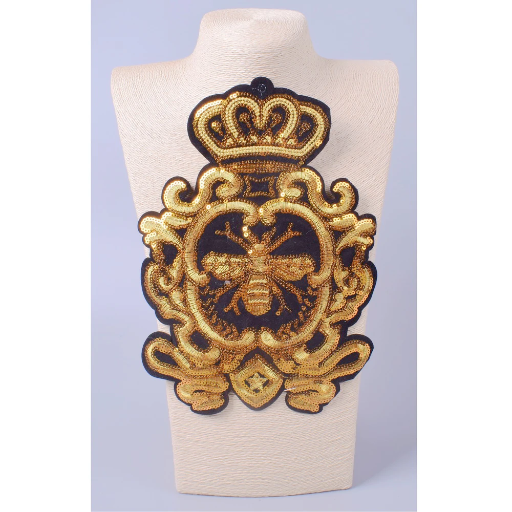 1Pc DIY New Gold Sequins Crown Bee Patches Embroidery Applique Sew on Clothes Craft Scrapbooking