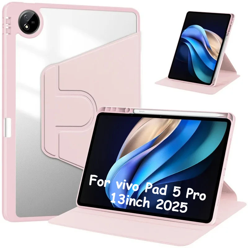 

For New VIVO Pad 5 Pro 13inch 2025 PA2573 Case with Pencil Holder Cover for PAD3 PRO 13" 2024 360 Rotating Acrylic Tablet Cover