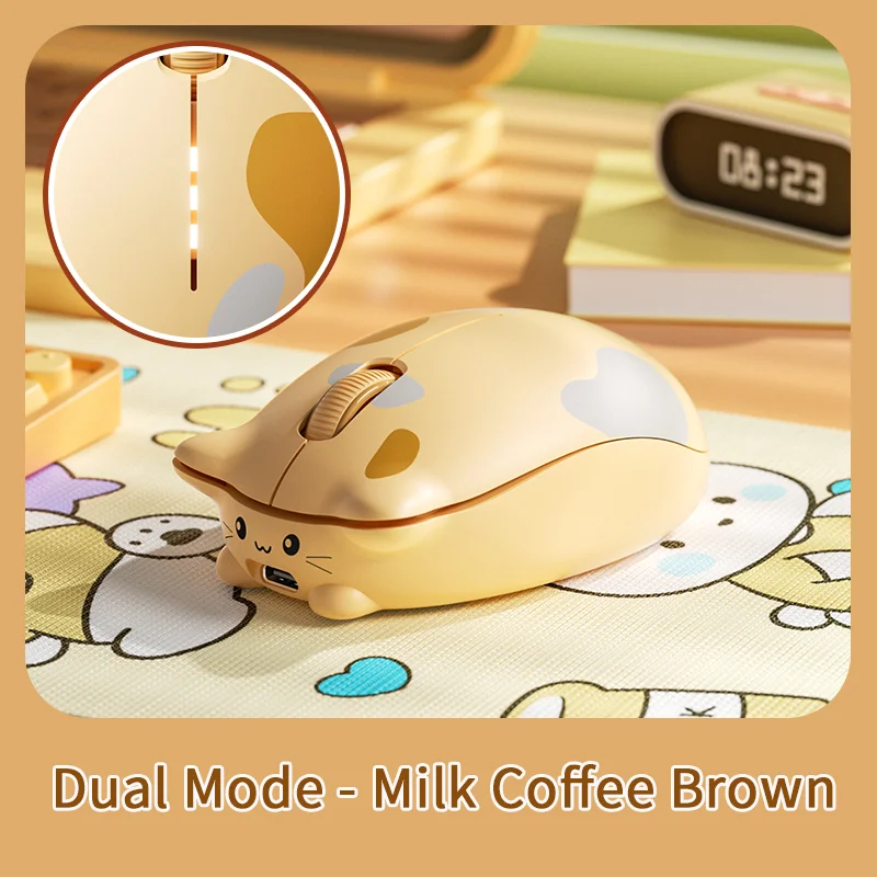 

Милая кошачья мышь, беспроводная 2,4G Bluetooth, двухрежимная имитация кошачьего меха, перезаряжаемая кнопка отключения звука, мини-портативный подарок для девочки