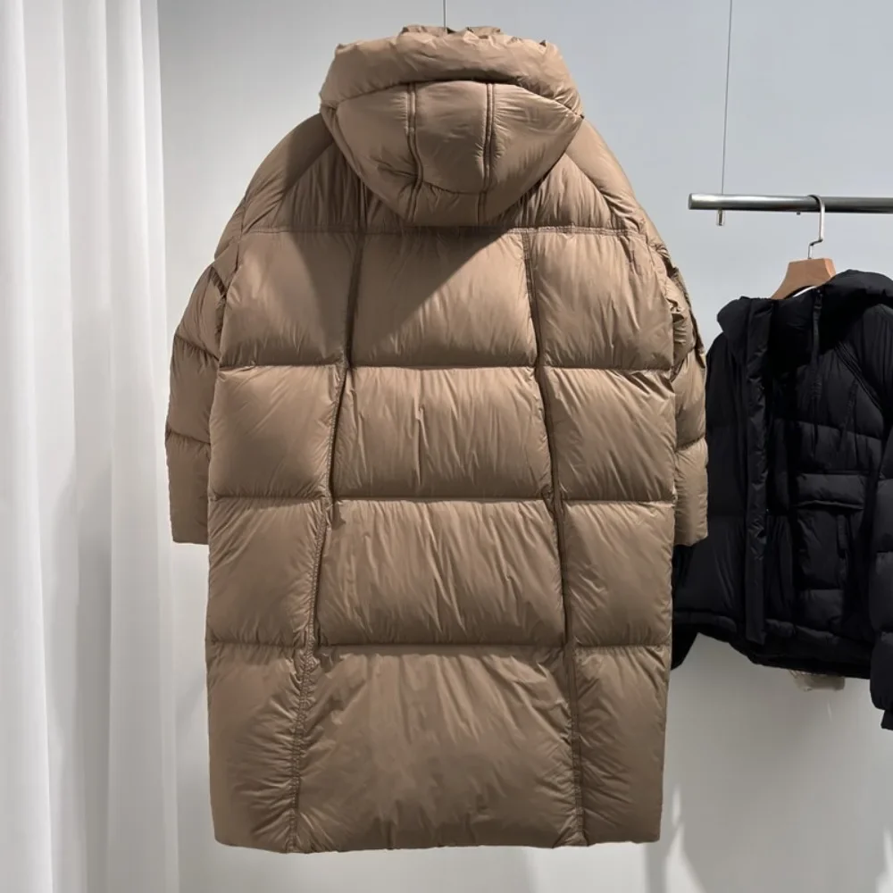 Abrigo largo de plumón de pato blanco a la moda para mujer, ropa de otoño e invierno con capucha, chaqueta acolchada gruesa y cálida para mujer 2025