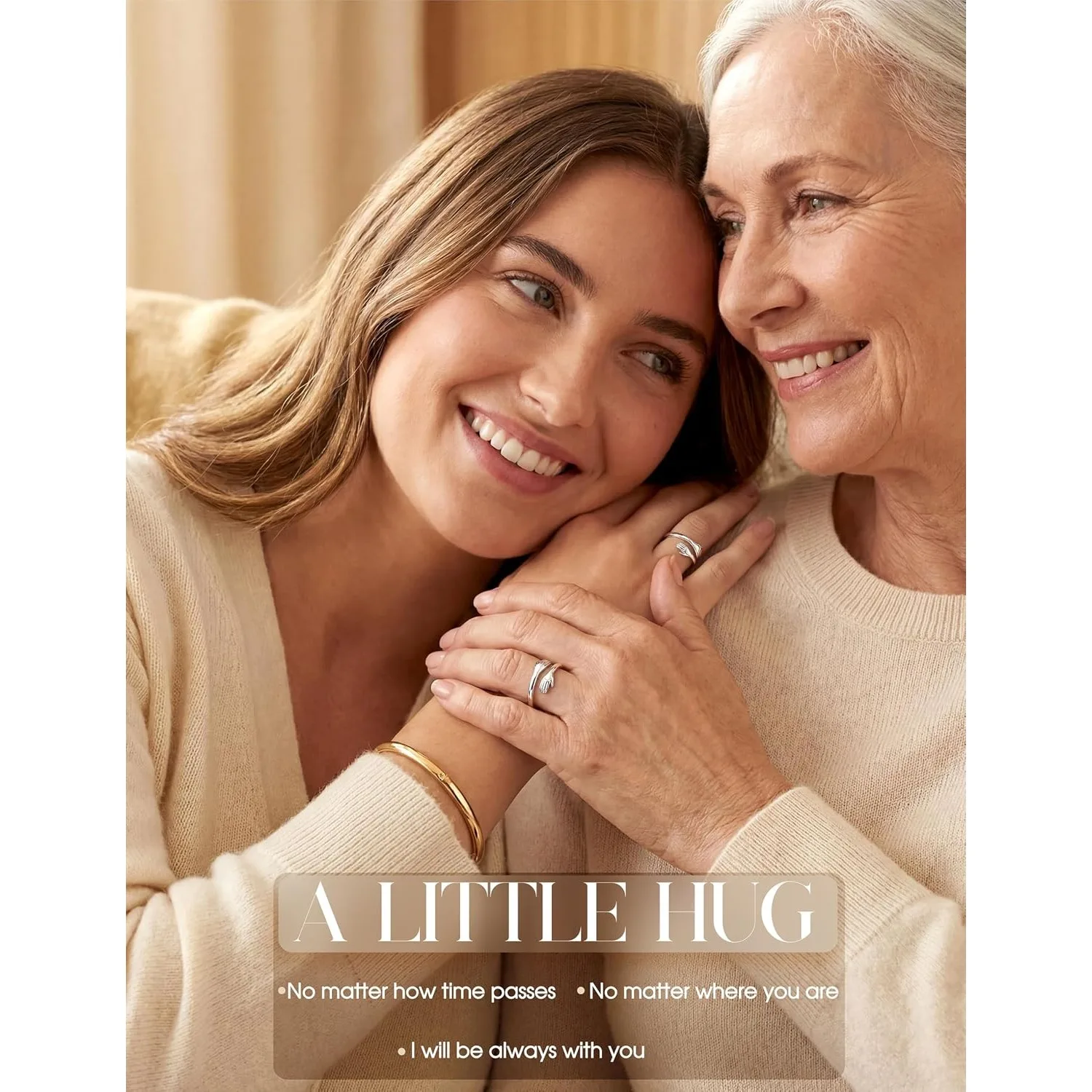 Fansilver 925 Sterling Silver Hug Ring Adjustable Hope Love Heaven Promise Friendship Rings Birthday Gifts for Mom Wife Sister