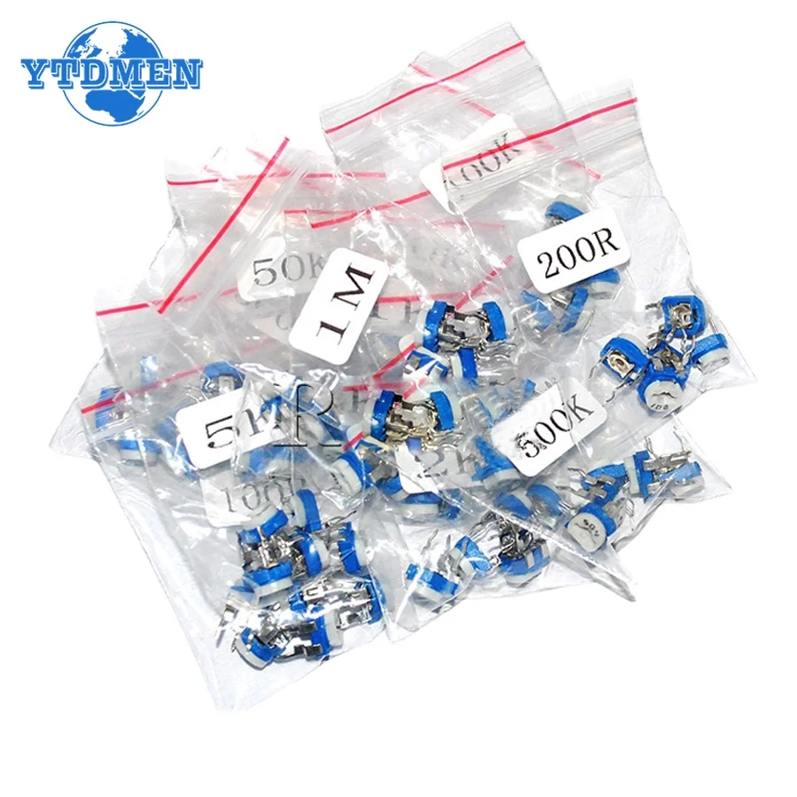 65PCS Potentiometer RM065 Adjustable Resistor 100 200 500 1K 2K 5K 10K 20K 50K 100K 200K 500K 1M Ohm Potentiometers Kit