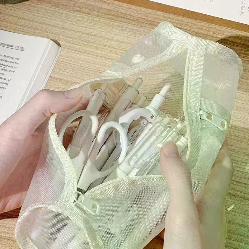 /ACR/Mesh Dual-use Makeup Brush Storage Bag Portable Brush Case Simple Large Capacity Brush Bucket Holder Travel Stand-up Pouch