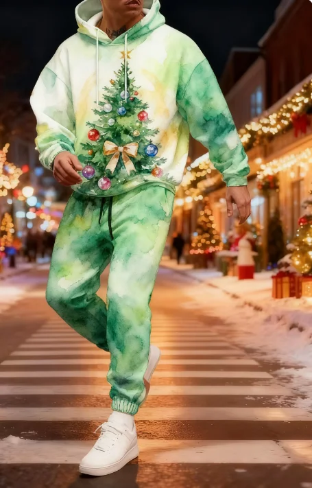 Christmas Two Piece Hoodie Pant Sets Santa Claus 3d Print Set Men Women Fashion Hoodie+Pant Set Xmas Gifts Tracksuit Suit
