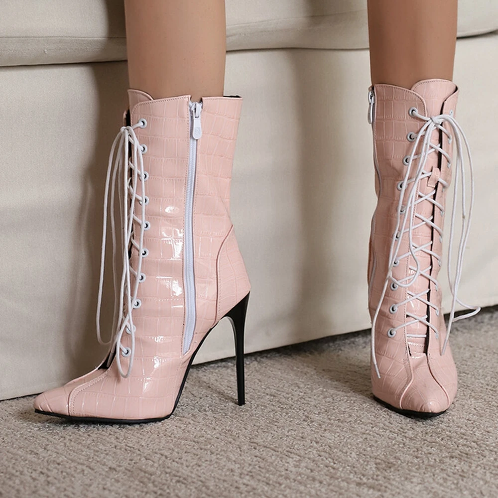 النساء الأحذية مثير متجرد سوبر خنجر عالية الكعب 12 سنتيمتر الدانتيل متابعة القطب الرقص أداء أحذية بوت قصيرة الوثن أكبر حجم 48 748