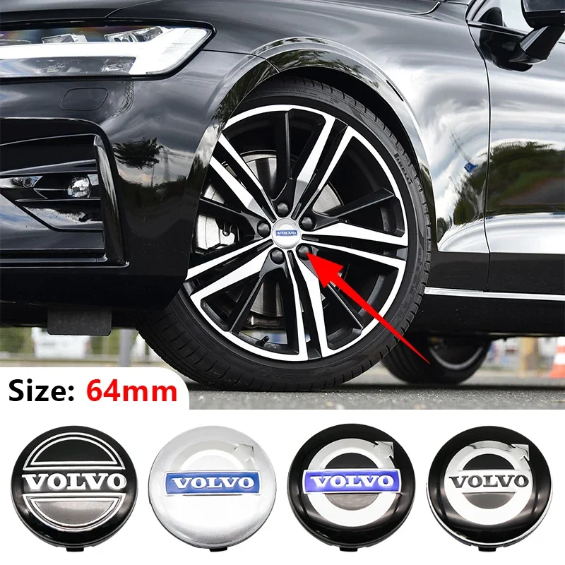 4Pcs 64MM Original Car Wheel Center Cap Hub Cover Badge For Volvo Rdesign T6 AWD C30 C70 S40 S60 S70 S80 S90 V40 V50 V60 V70 V90