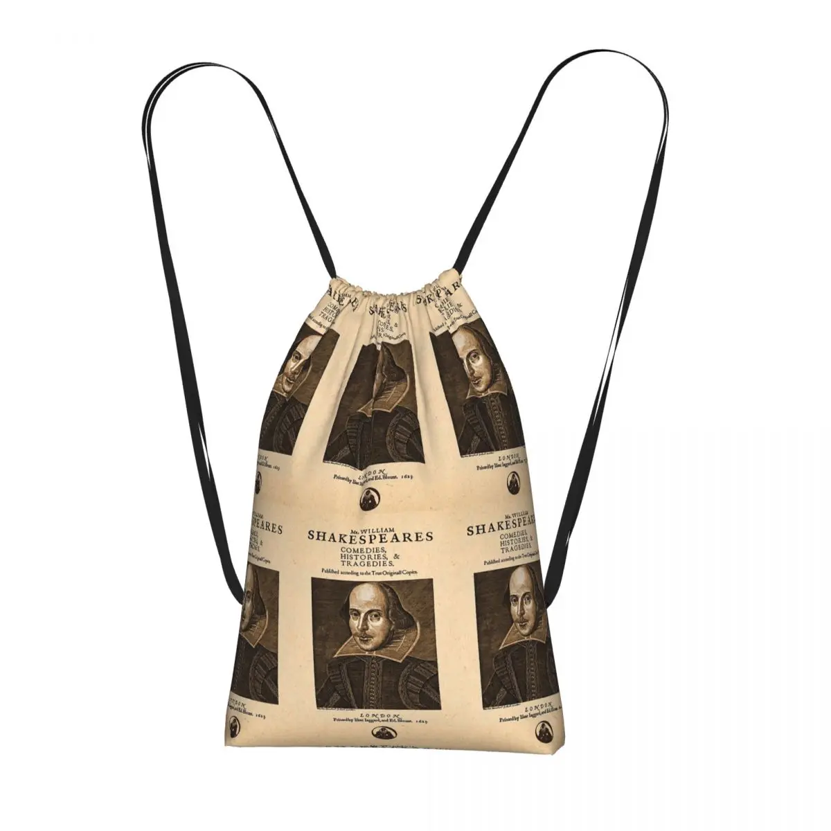 Shakespeare First Folio Front Piece Drawstring Backpack hiking cycling Bag Portable Travel Drawstring Bag for Men Women