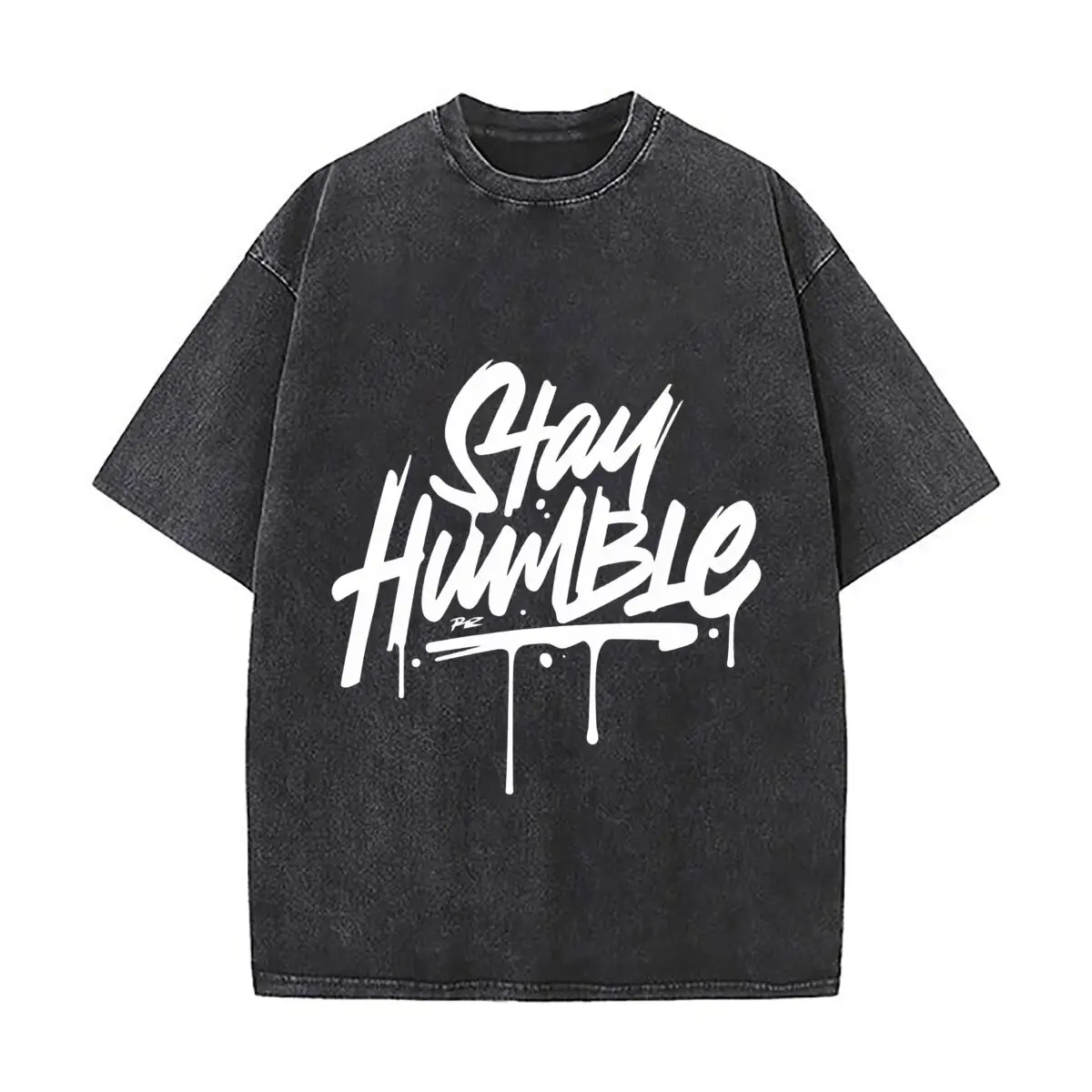 Stay Humble White Graffiti Drip Typography Quote Distressed Faded Baggy Streetwear Tops for Park Hangouts