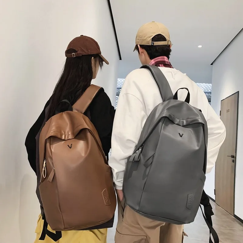 Backpack PU Leather Large Capacity Simple Harajuku Couple Unisex Korean Style Student Personality Trend Design Outdoor Travel