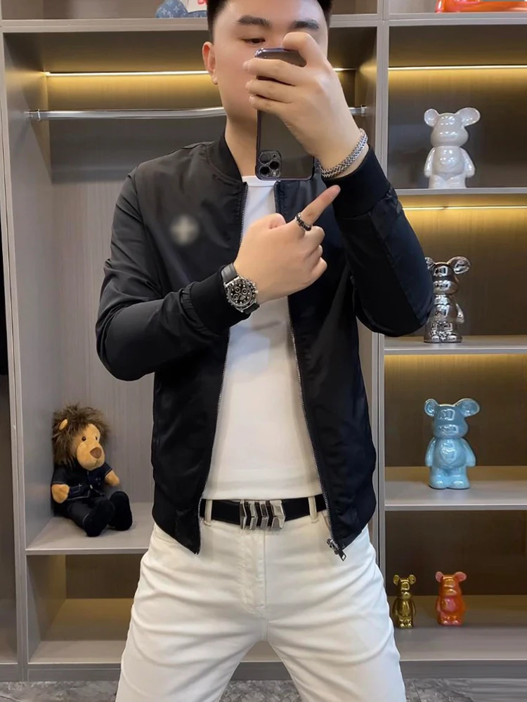 

Двусторонняя роскошная мужская куртка с бейсбольным воротником, модная, универсальная, весенняя верхняя одежда премиум-класса, ветрозащитная