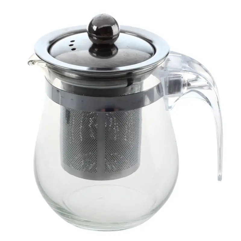 350mL Heat-resistant Clear Glass Teapot Stainless Steel Infuser Flower Tea Pot HOT