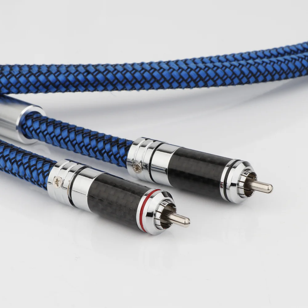 6N Silver Plated RCA Audio Cable With Carbon Fiber 2RCA to 2RCA Male Plug Dual RCA Interconnector Cable for amplifier CD DAC Mix