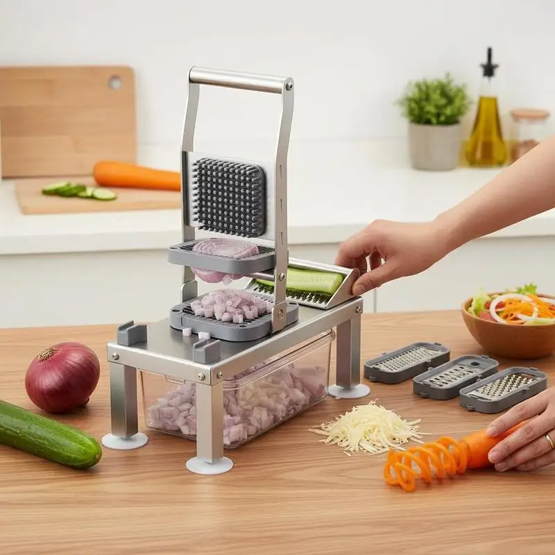 

Culinary Multitool 13x5x5 Inches For Kitchen Countertop Salad Preparation Meal Prepping, 9 Interchangeable Blades Onion Potato Dicer Integrated Container Spiralizer Gadget Accessory