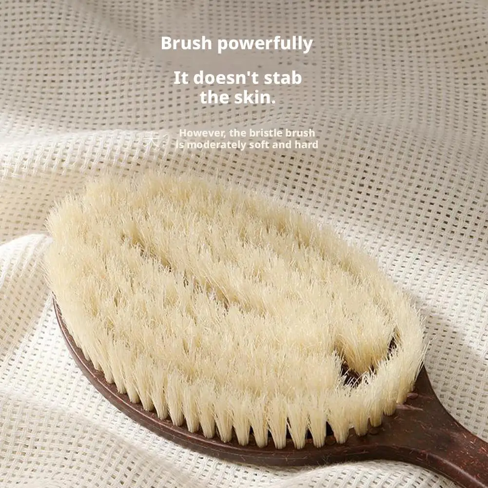 Brosse corporelle à poils naturels, brosse à récurer le dos pour douche, poils souples, manche long pour le brossage sec, l'exfoliation et les soins de la peau