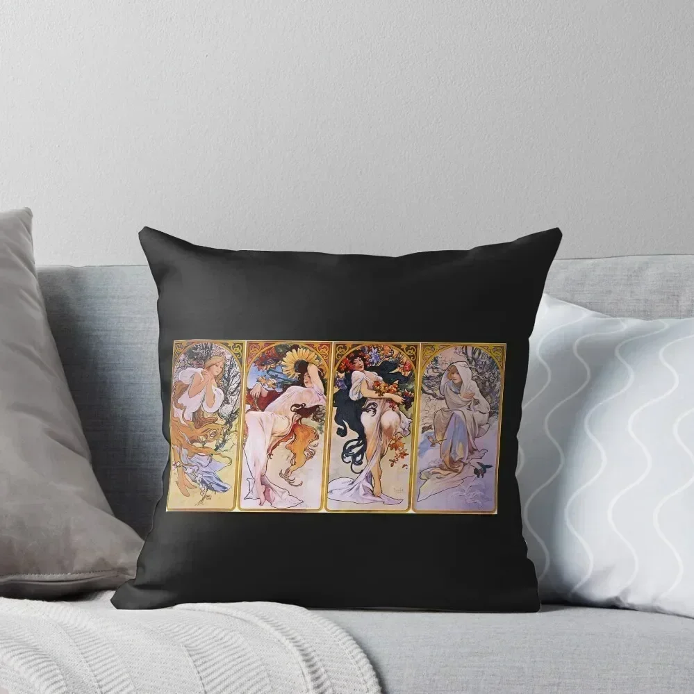 

The Four Seasons' by Alphonse Mucha (Reproduction) Throw Pillow Anime anime girl New year pillow