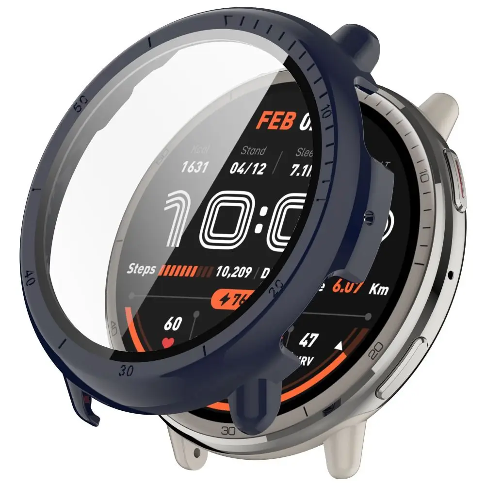 PC + 강화 보호 케이스 안티 스크래치 범퍼 스크린 커버 Amazfit Active 2 용 풀 커버리지 보호 쉘