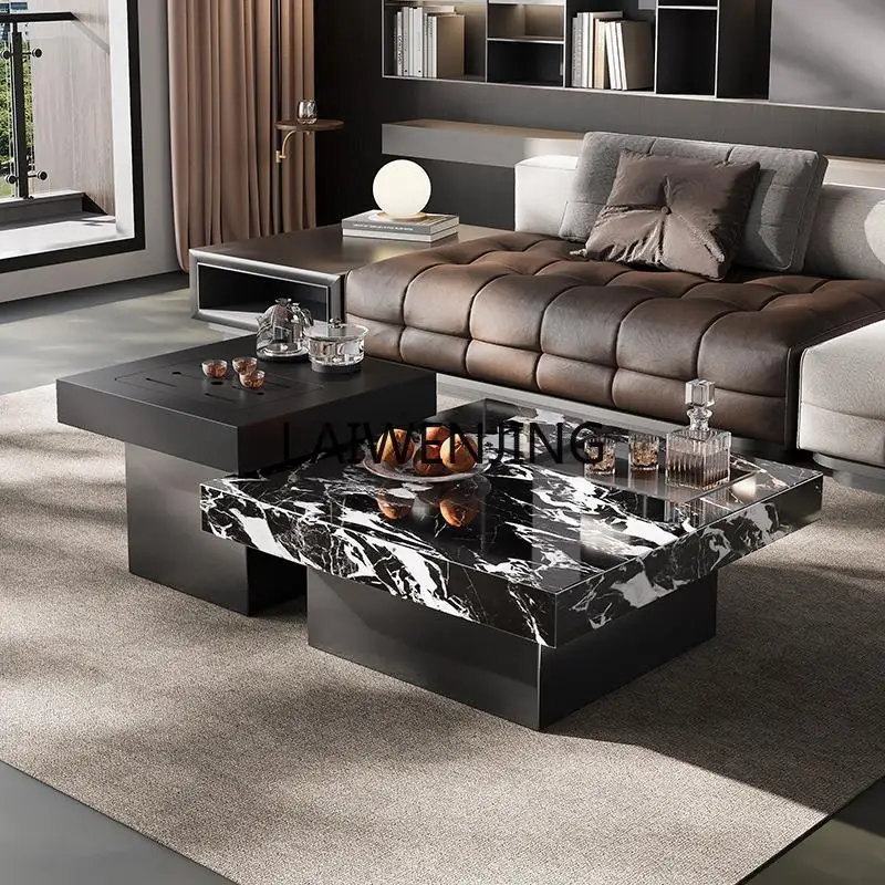HLZ minimalista lastra di roccia tavolino leggero lusso semplice soggiorno domestico piccolo appartamento marmo quadrato alto e basso