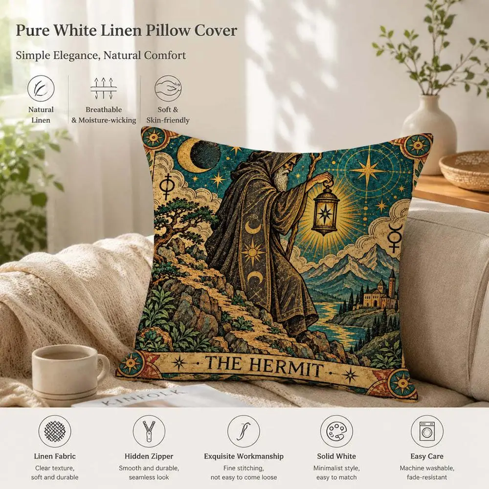 Vintage Tarot Cards World Star Moon Sun Cushion Cover 1/4PCS Linen Sofa Couch Bedroom Living Room Home Office Decor Pillow Case