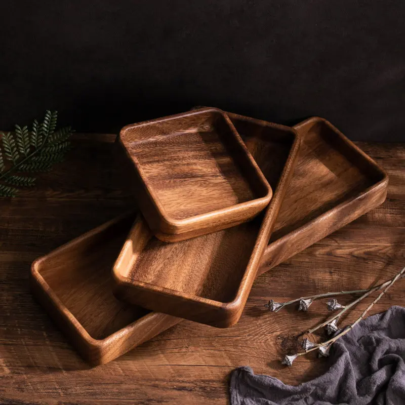 Black Walnut Wood Storage Tray Modern Afternoon Tea Dessert Organizer Living Room Desktop Dry Fruits Container Home Decoration