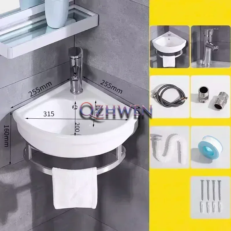 255*255*120mm Triangular Washbasin Corner Ceramic Sink Mini Single Basin Small Apartment Wall-hung Hand Wash Basin For Bathroom