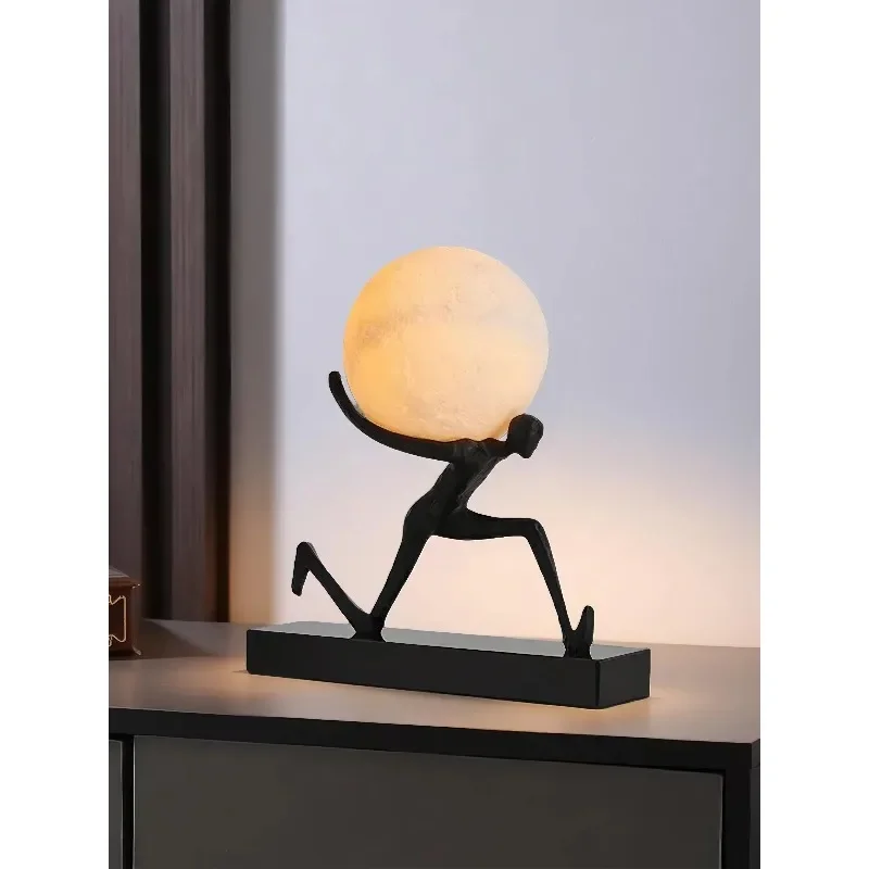 Modern light luxury walks under the moon, abstract figure moon atmosphere light ornament, living room wine cabinet, bedside stud