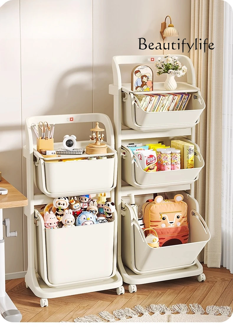 School bag shelf Home living room Multi-layer trolley Large capacity removable snack toy storage shelf