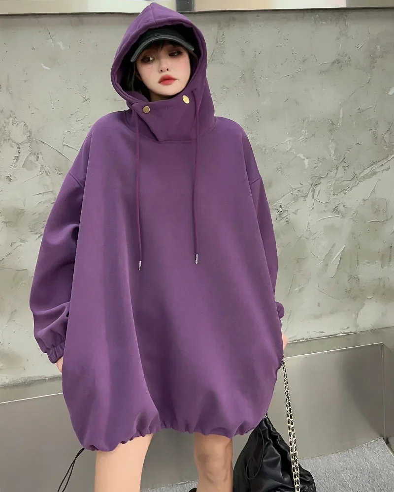 

Hoodie Medium Length Loose Fitting Casual Simple Solid Color High-end Hoodie