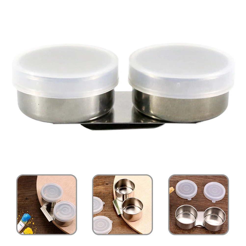 قطعتان من وعاء غسيل الفرشاة مع غطاء لمستلزمات الطلاء وحامل أقلام خلط الألوان من الفولاذ المقاوم للصدأ ومنظف بلاستيكي للمنزل #6