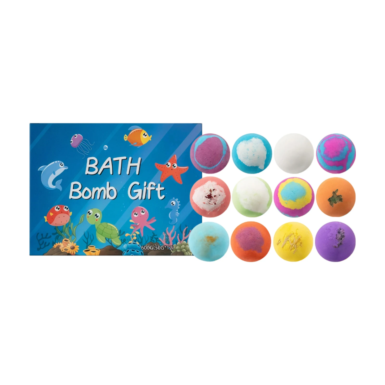 12pcs Bath Bombs Set For Kids Handmade Natural Mega Bubbles Surprise Funny Skin Friendly Bubble Bathing Kit Ocean Toys Gift