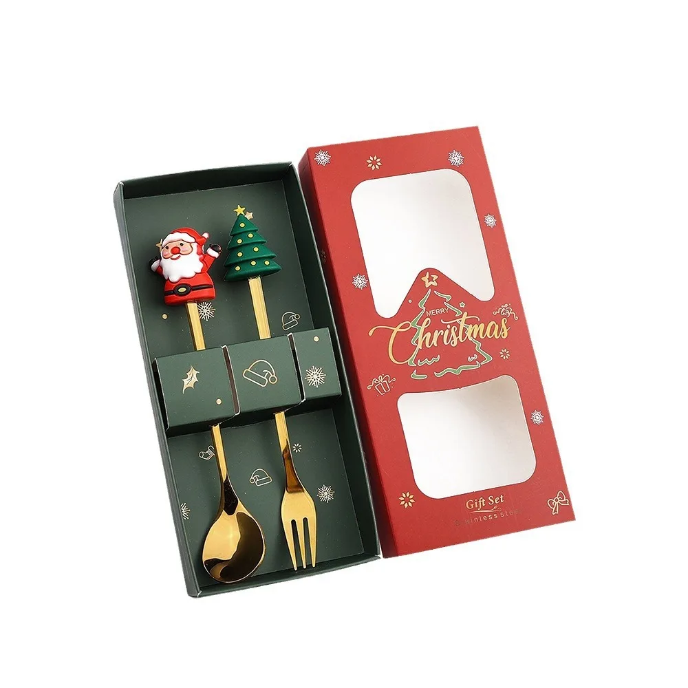 20Sets Christmas Spoon Set Cute Christmas Gift Cutlery Two Sets Father Christmas Doll Dessert Spoon Cutlery Set Christmas