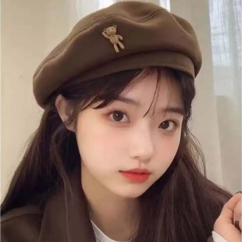 Women's Autumn Winter New Style Plaid Woolen Beret Hat Small Face Effect Cute School Style Painter Caps Japanese Style