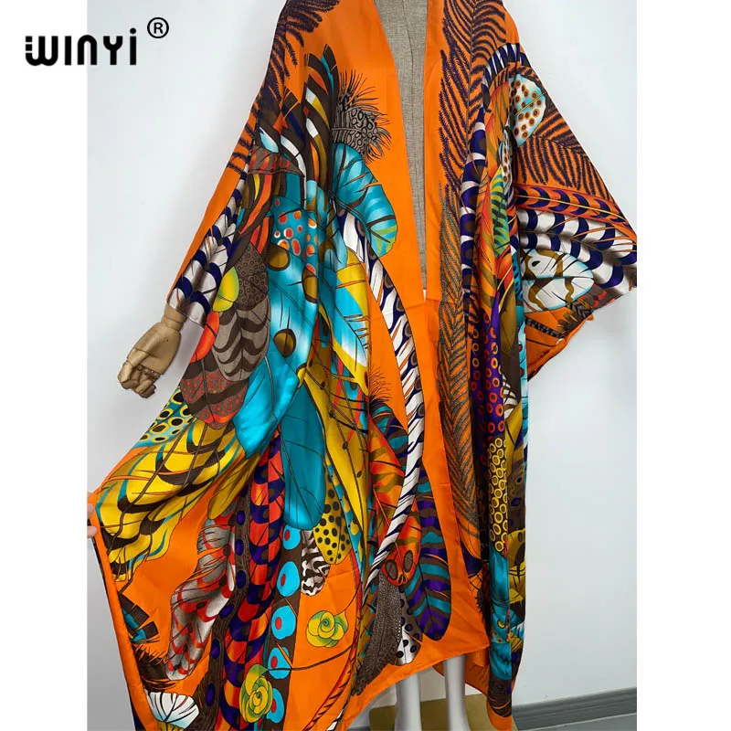 2022 NEW WINYI Summer fashion blog Beach Wear Cover Up Lady Boho Cardigan Retro printing elegant Silky sexy Holiday Kimono