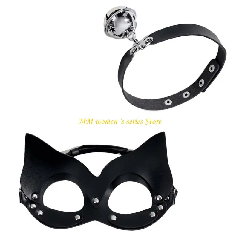 Q39C Catgirl Trang phục Phụ kiện Catgirl Mặt nạ Half Face Rivet